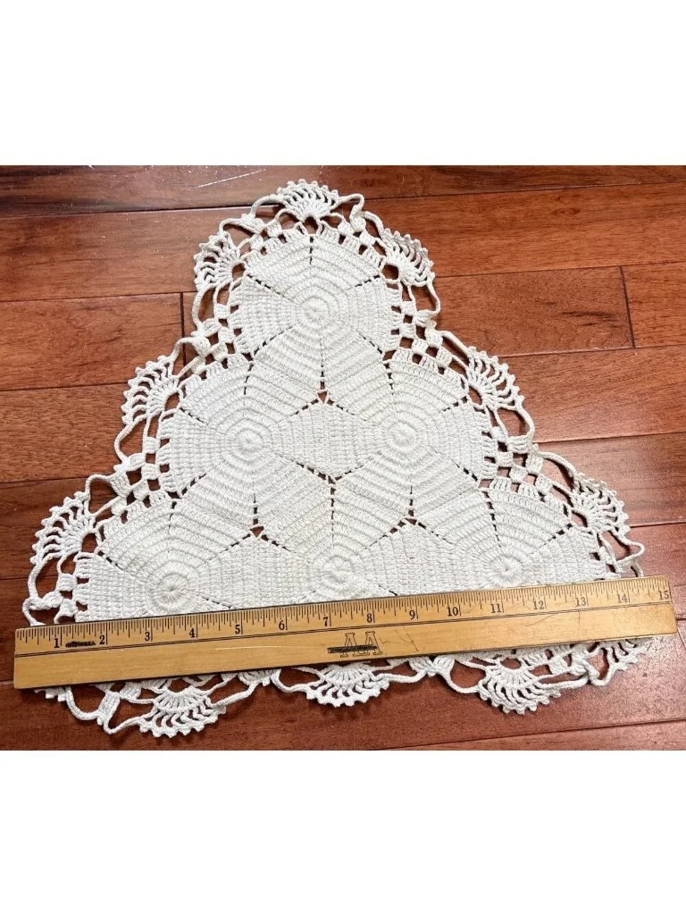 Handmade Crochet Doily Cream Triangle Shape Decorative Table Accent 13x15
